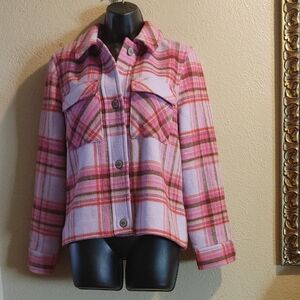 Pink and Red Plaid Button-Up Jacket
